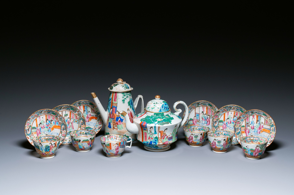 A Chinese Canton famille rose 14-piece coffee- and tea-service, 19th C.