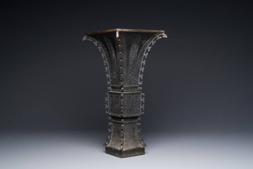 A Chinese bronze 'zun' vase with taotie design, Ming
