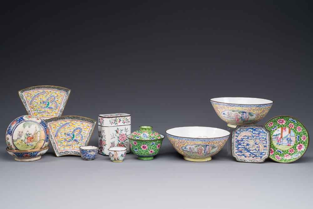 A varied collection of Chinese Canton enamel, 19th C.