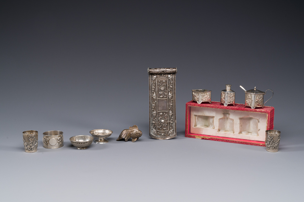 A group of ten varied Chinese small silver wares, Bao Sheng 寶升 mark, 19/20th C.