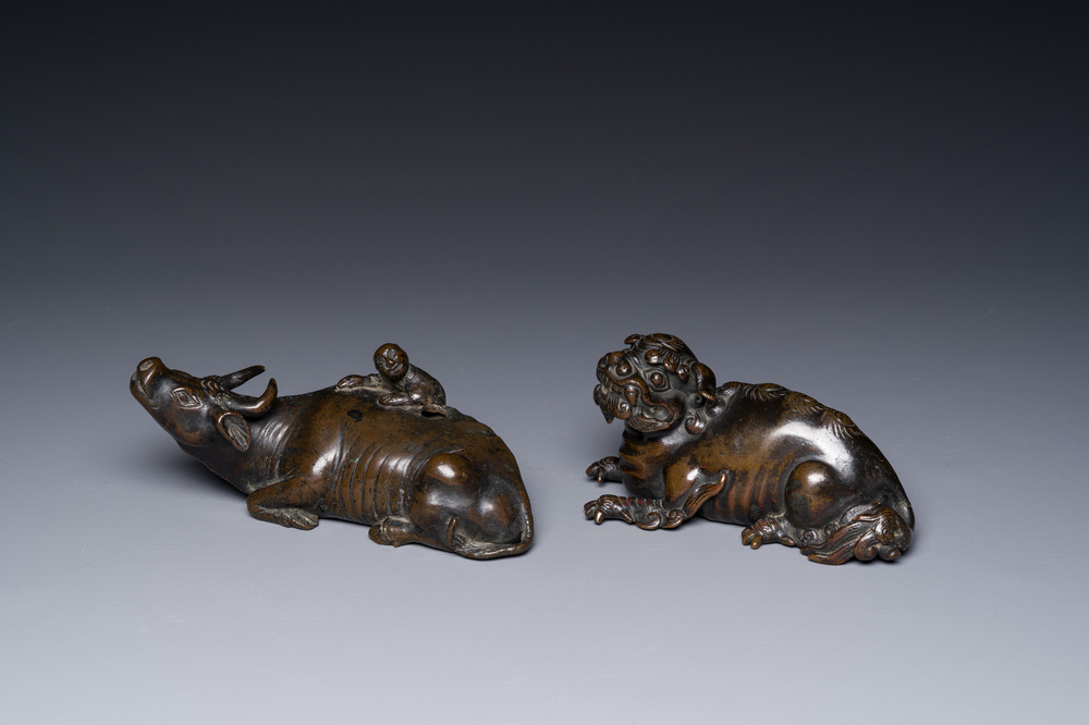 Deux compte-gouttes en bronze, Chine, Ming/Qing