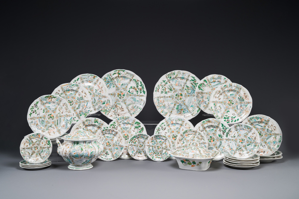 A rare 30-piece KPM porcelain service with Cantonese famille verte painting, China and Germany, 19th C.