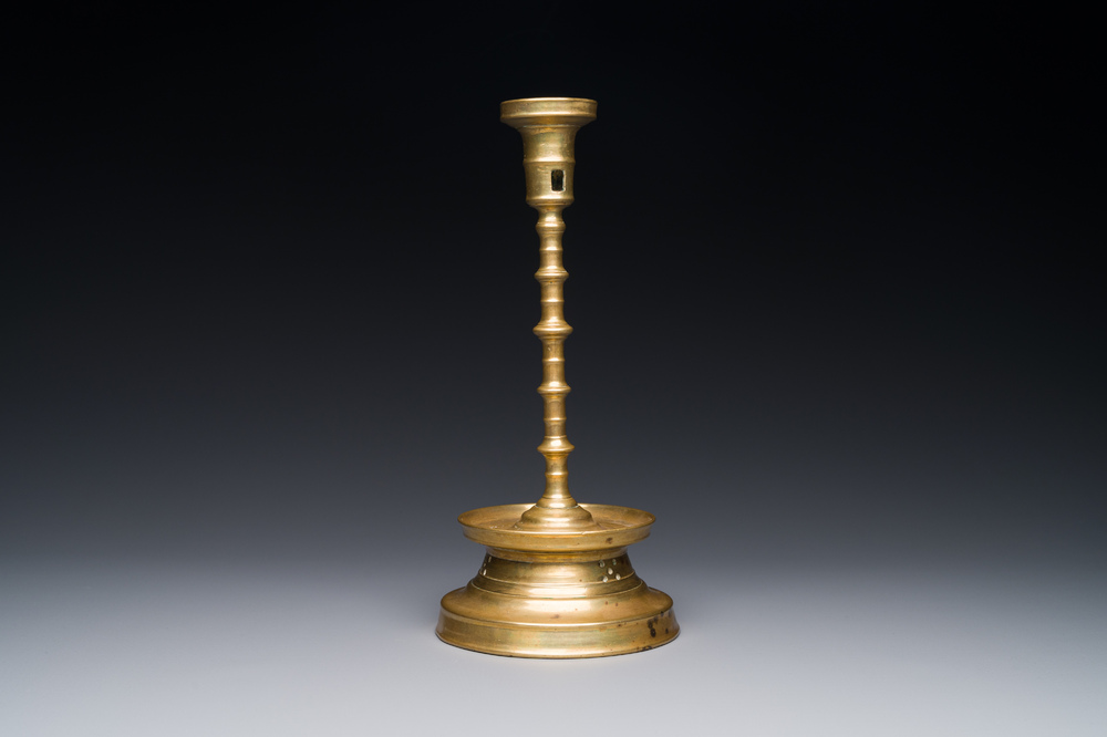 A knotted bronze candlestick, Southern Netherlands, probably 16th C.