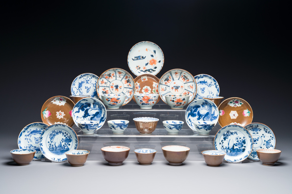 A collection of 17 Chinese porcelain cups and 14 saucers, 18th C.