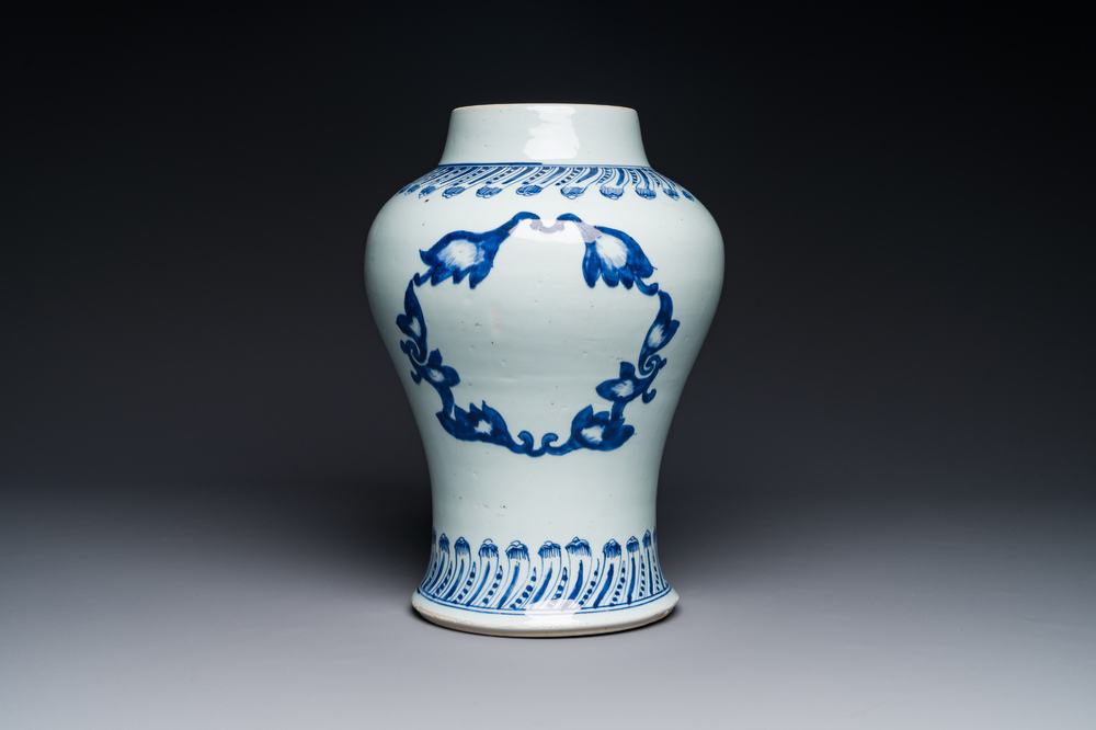 A rare and unusual Chinese blue and white vase with floral design, Kangxi