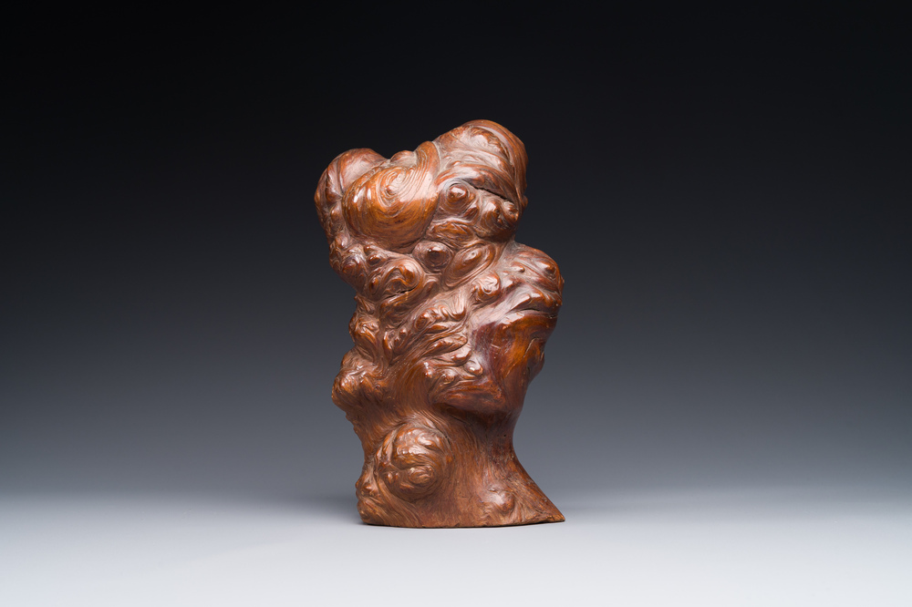 A Chinese burl wood sculpture in the shape of 'gongshi or 'scholar's rocks', 19th C.