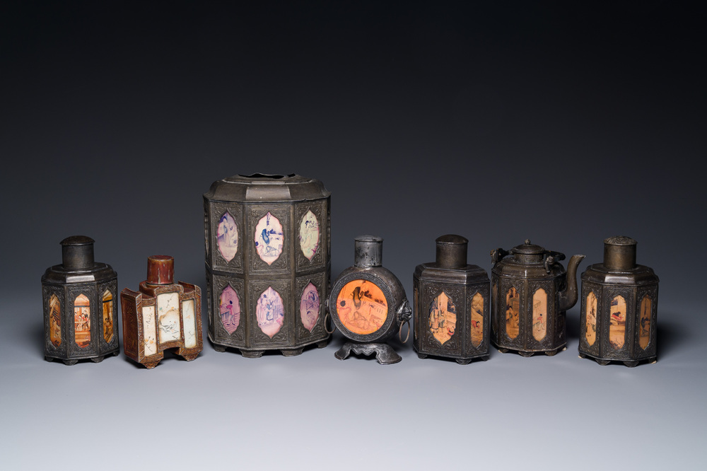 A group of seven Chinese Swatow paktong tea wares, 19/20th C.