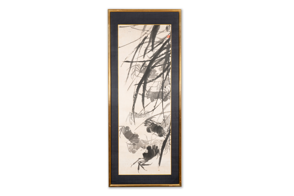 Qi Baishi 齊白石 (1864-1957): 'Crabs and floating grasses', ink on paper