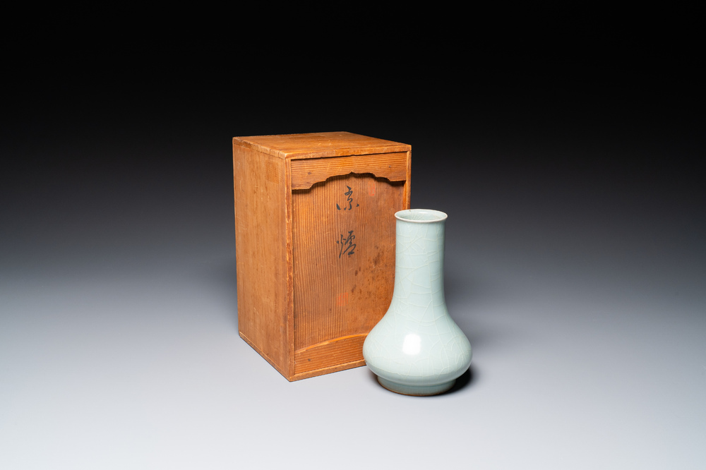 A Chinese Longquan celadon bottle vase, Song/Ming