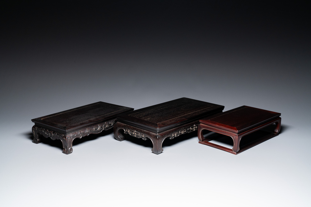 Three Chinese zitan wooden tables, 19/20th C.