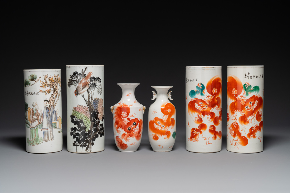 A varied collection of Chinese qianjiang cai and iron-red-decorated porcelain, signed Liu Shuntai 劉順太, 19/20th C.