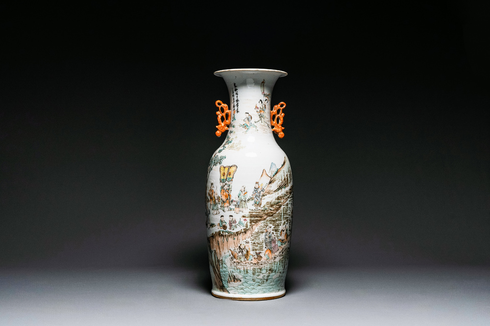 Vase en porcelaine de Chine qianjiang cai, sign&eacute; Wang Xingli 汪興黎, 19/20&egrave;me