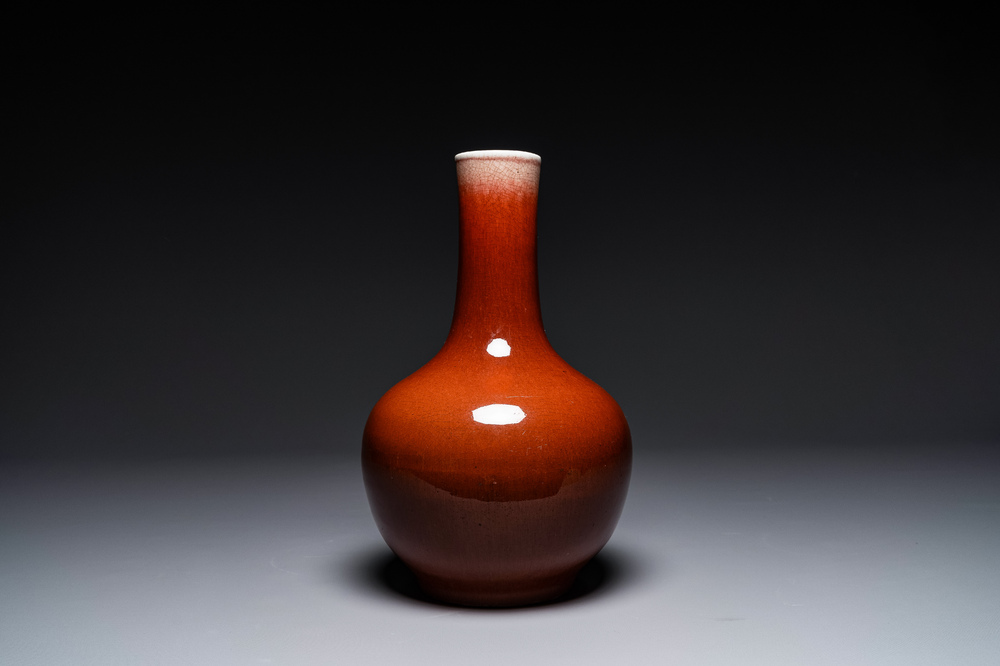 A Chinese copper-red-glazed bottle vase, 19th C.