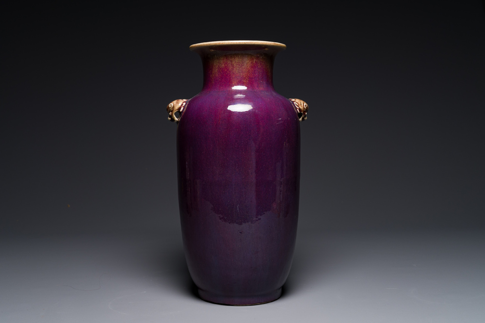 A Chinese lantern-shaped flamb&eacute;-glazed vase, 18/19th C.