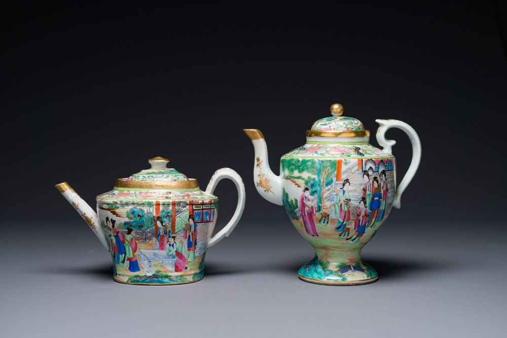 Two fine Chinese Canton famille rose teapots, 19th C.
