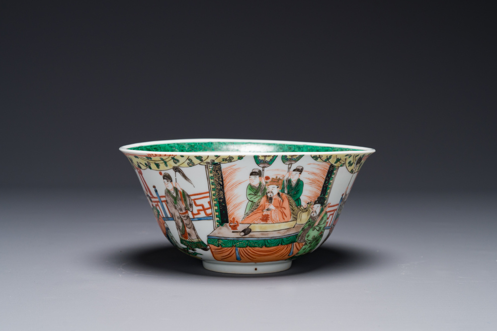 A Chinese famille verte bowl with narrative design, 19th C.