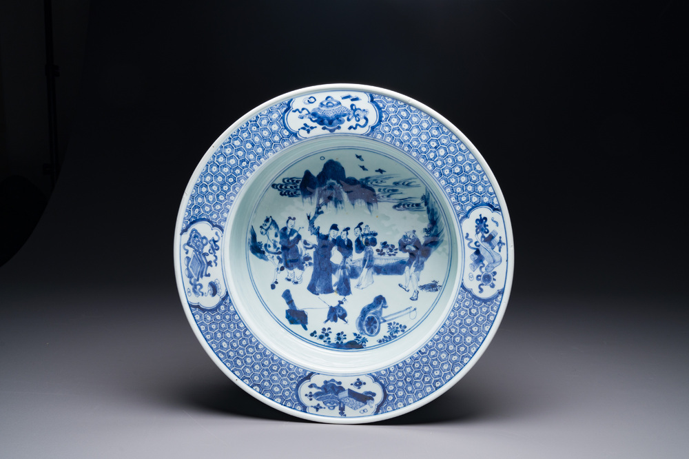 Bassine en porcelaine de Chine bleu et blanc &agrave; d&eacute;cor 'Xi Xiang Ji', Yongzheng