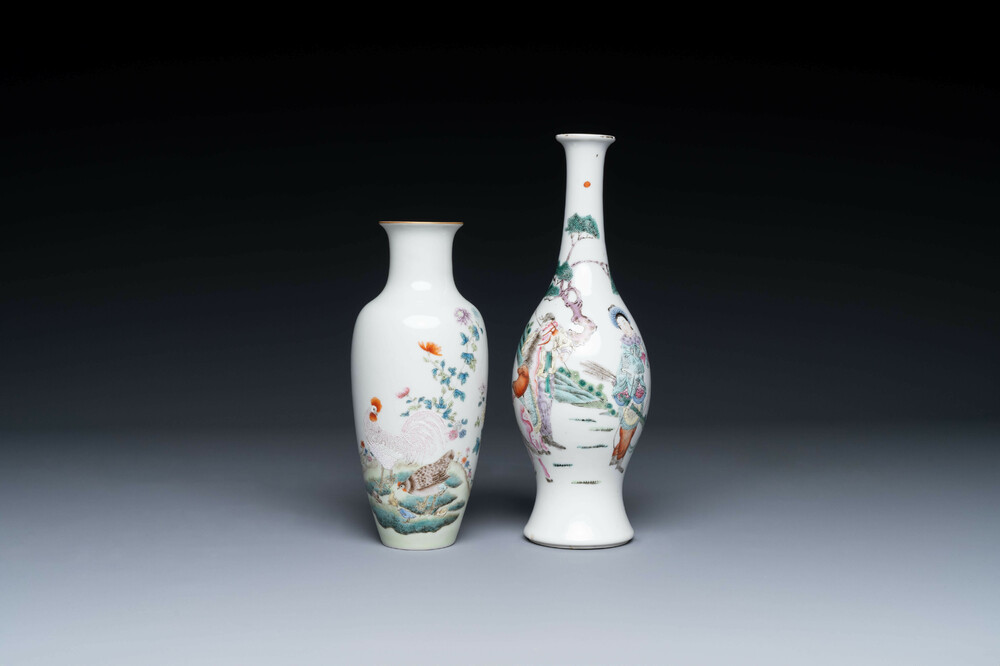 Two Chinese famille rose vase, Ju Ren Tang 居仁堂 mark, 19/20th C.