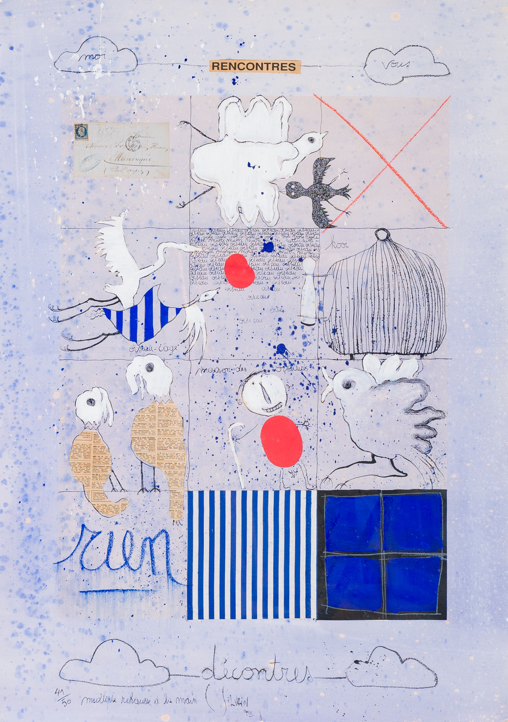 Christian Silvain (1950): 'Rencontres', mixed media and collage on paper, multiple (41/50), signed and dated 1992