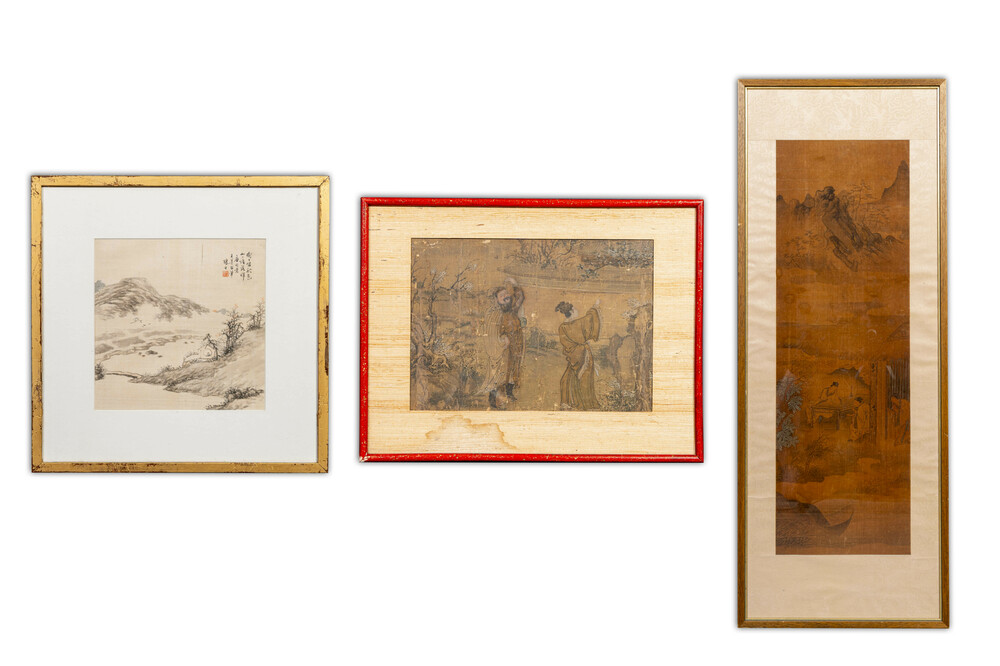 Chinese school: three various works, ink and colour on silk, one work signed Dai Xi 戴熙, 18/19th C.