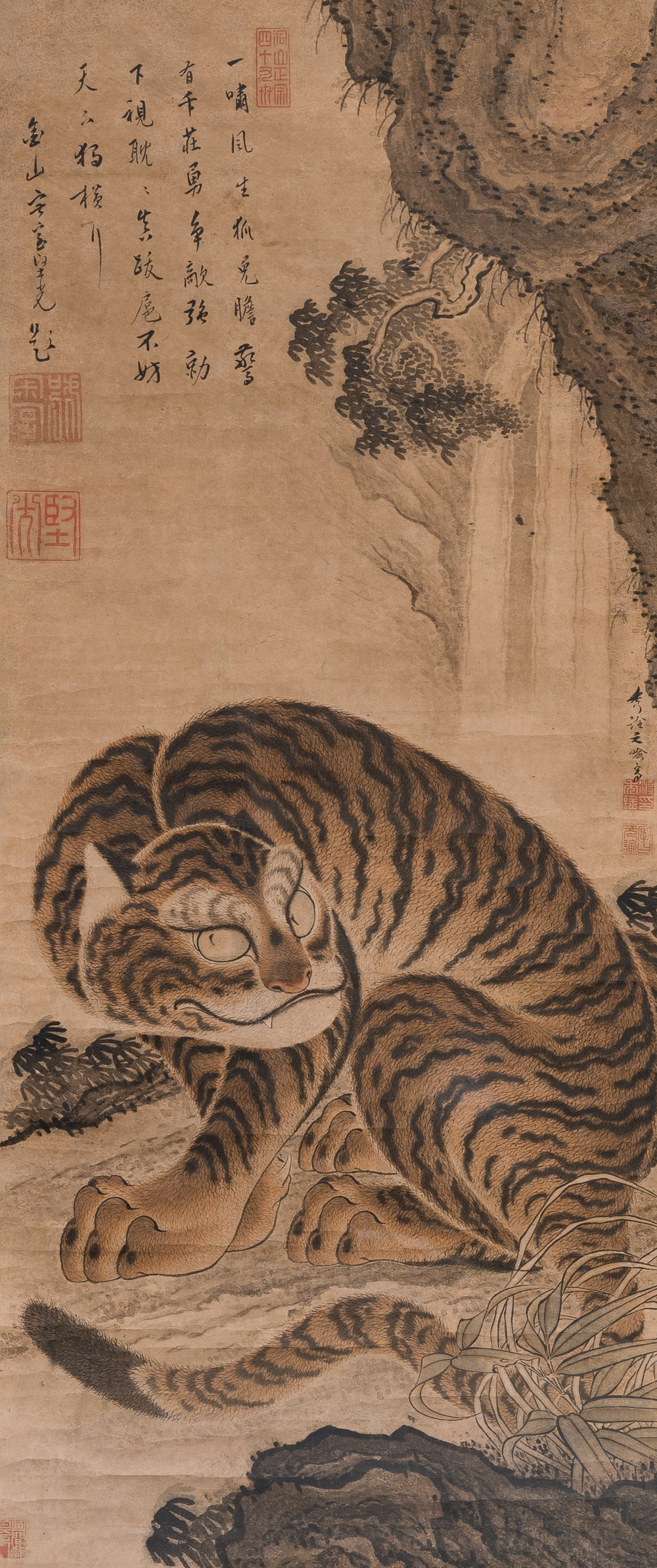 Watanabe Shusen (1736-1824): 'Tijger', inkt en kleur op papier