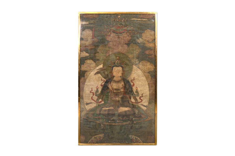 Ecole chinoise : Portrait d'Avalokitesvara, encre et couleur sur soie, Ming