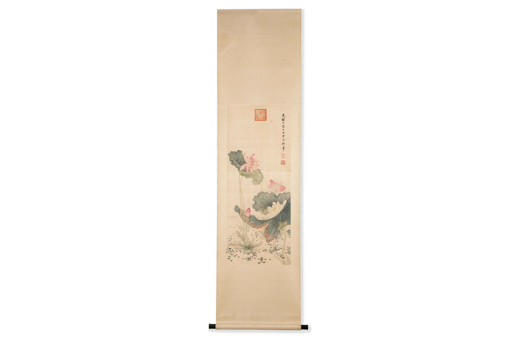 Chinese school: 'Lotus', ink and colour on paper, Cixi seal mark, 19/20th C.