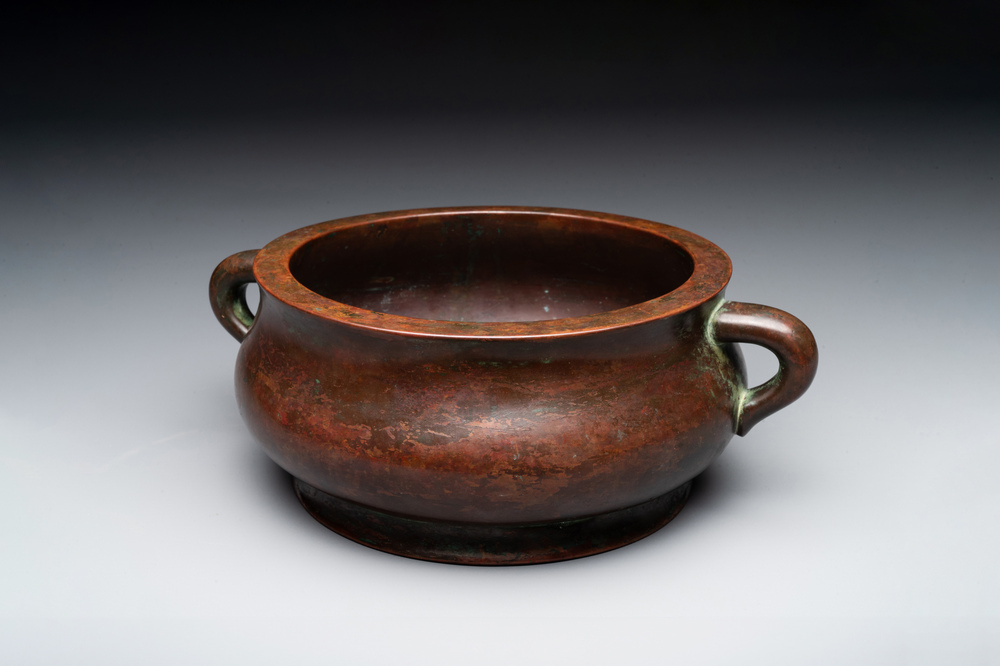 A large Chinese bronze censer, Xuande mark, Ming