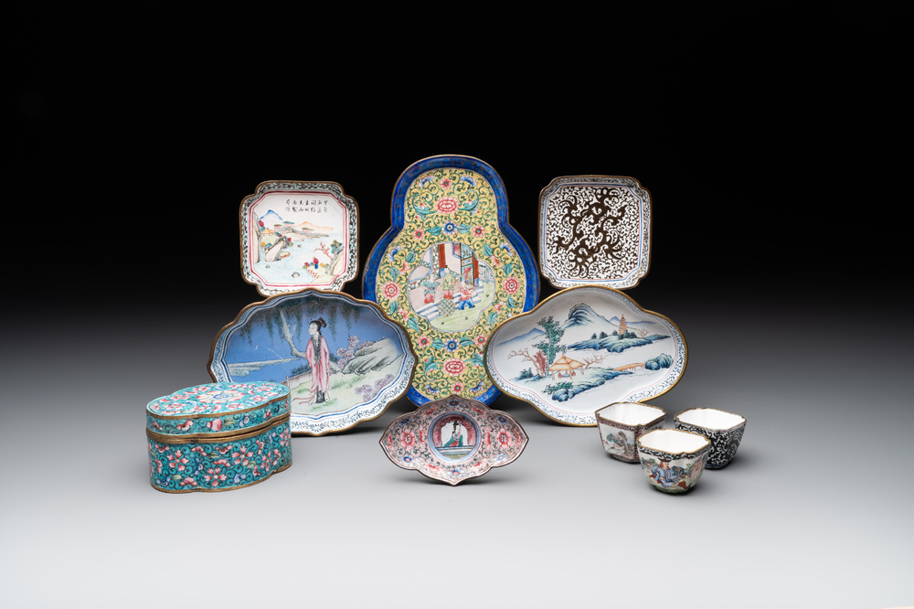 A Collection of 10 Chinese Canton enamel wares, Shang Xin 赏心 mark, Qianlong/Republic