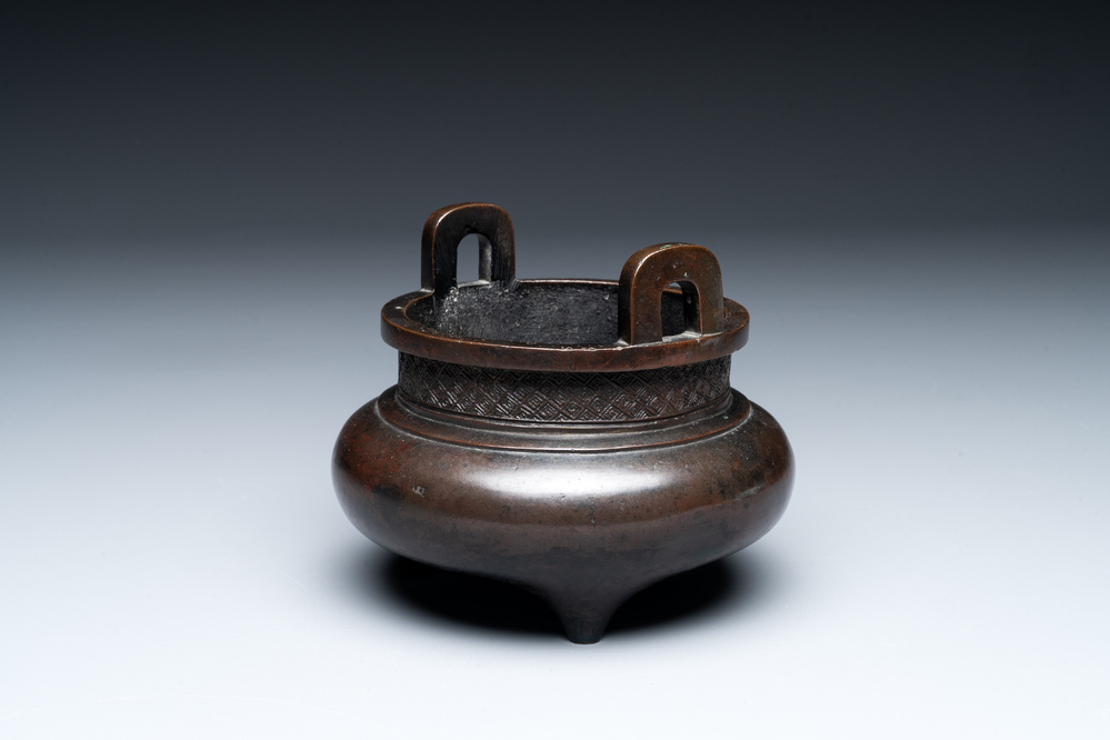 A Chinese bronze tripod censer, Ding 鼎 mark, Yuan/Ming