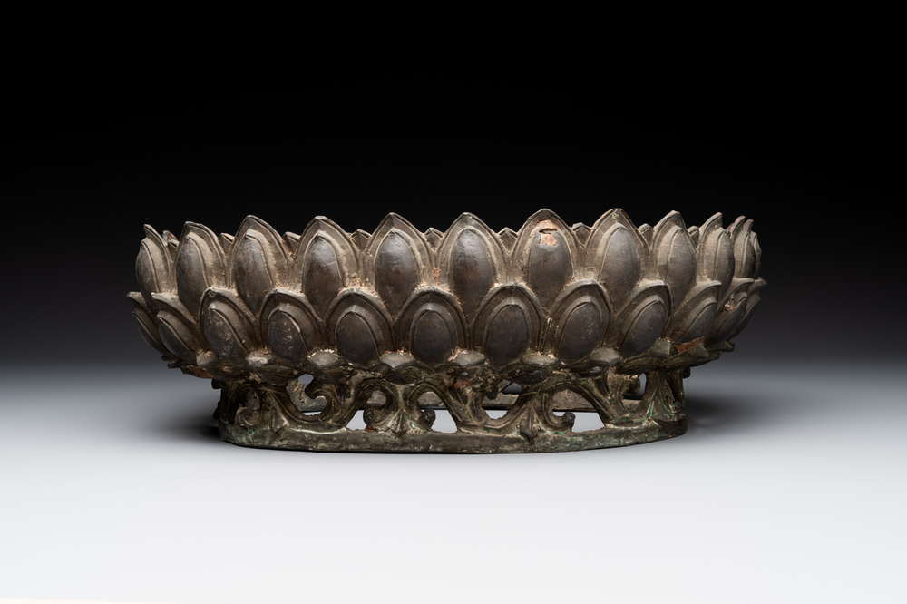 A large Chinese bronze lotus throne, Ming