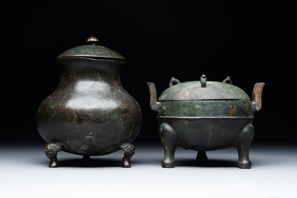 Two Chinese archaic bronze food vessels, Han
