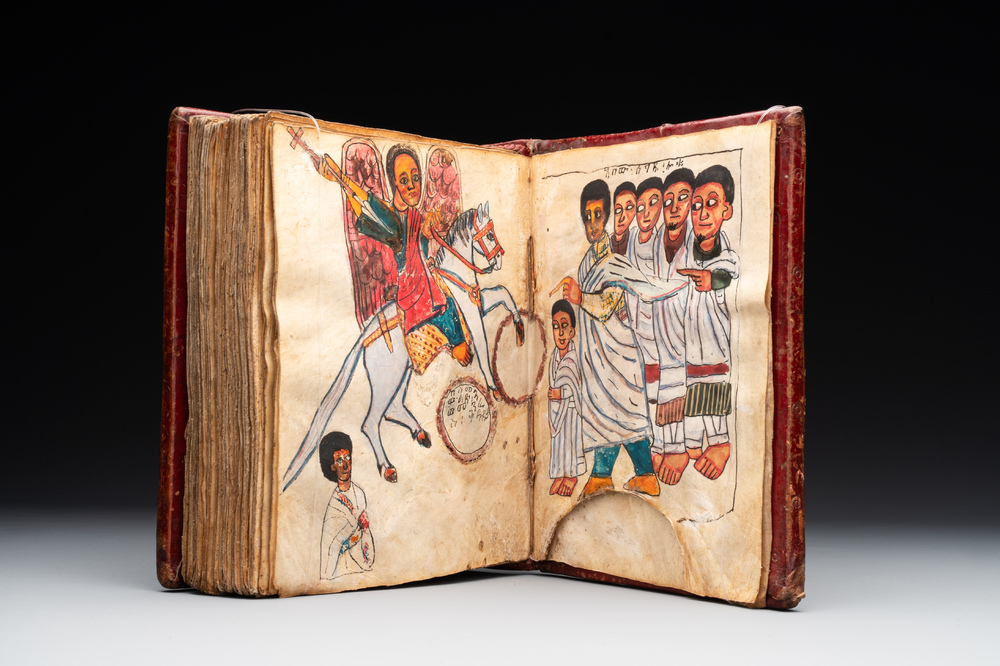 A Coptic Amharic script bible in a leather case, 18th C.