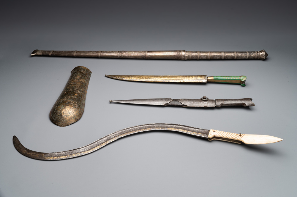 A varied collection of two daggers, two swords and forearm protection, India and Turkey, 19th C.