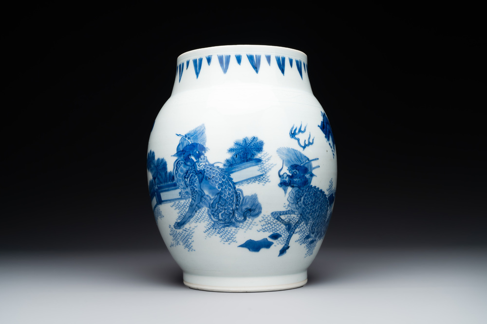 A Chinese blue and white 'mythical animals' vase, Transitional period