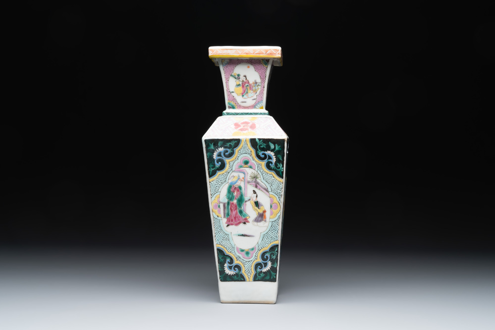 A square Chinese famille rose 'Xi Xiang Ji' vase, Yongzheng