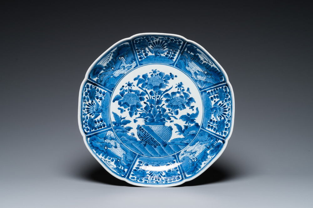 A Japanese Arita blue and white 'flower basket' dish, Edo, 18th C.