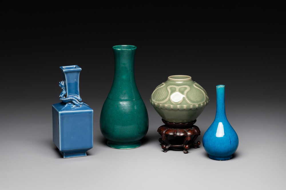 Four Chinese monochrome wares, Yongzheng mark, 19/20th C.
