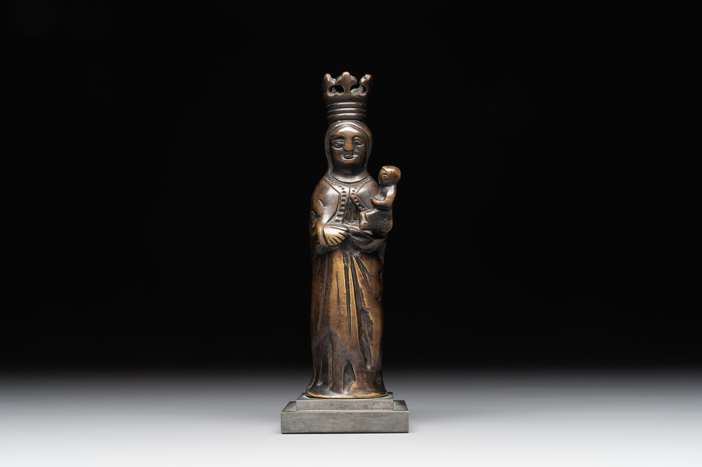 A bronze 'crowned Madonna with child' lustre ornament, Flanders, 16th C.