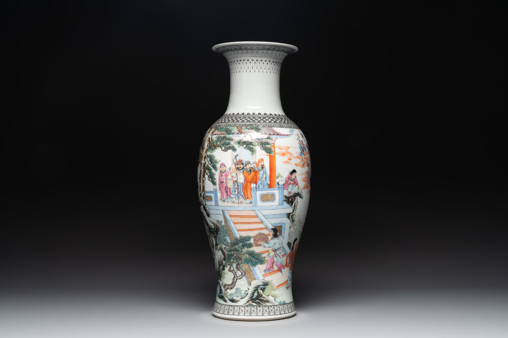 A Chinese famille rose 'Ba Xian Zhu Shou 八仙祝壽' vase, Qianlong mark, 20th C.