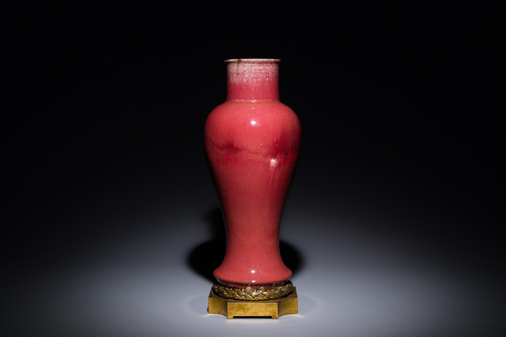 A Chinese langyao-glazed 'guanyin zun' vase with a gilt bronze mount, Kangxi