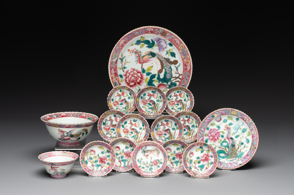 A collection of 16 Chinese famille rose wares for the Straits or Peranakan market, 19th C.