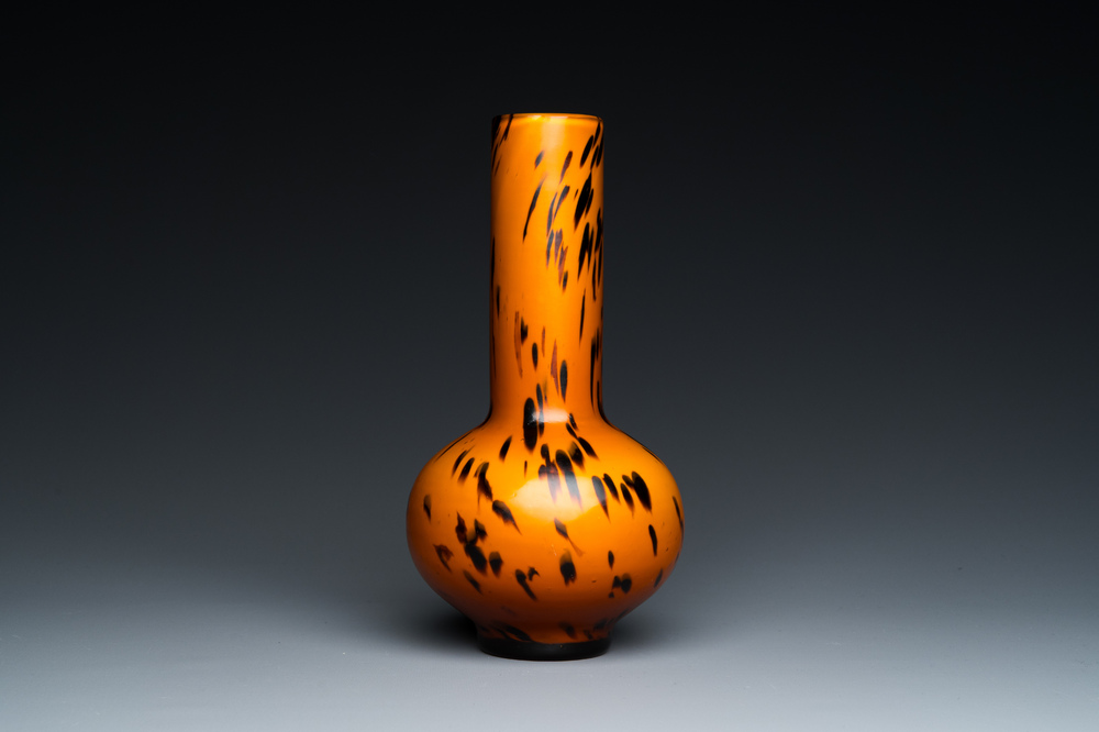 A Chinese spotted amber-coloured Peking glass bottle vase, Xianfeng mark and of the period