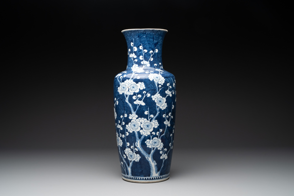 A Chinese blue and white 'prunus on breaking ice' vase, 19th C.