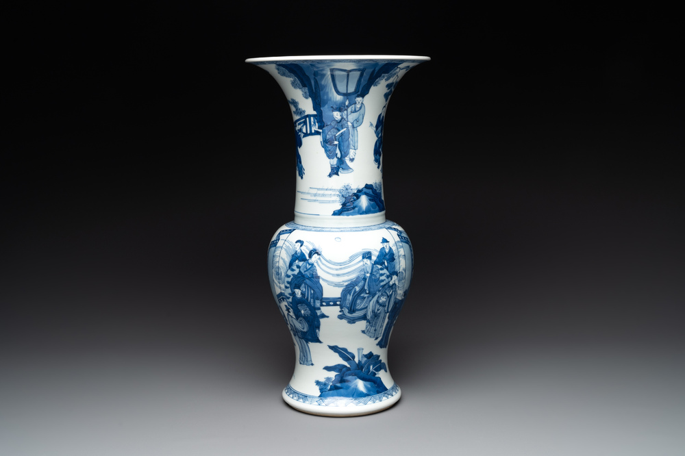 A Chinese blue and white 'yenyen' vase with narrative design, Kangxi