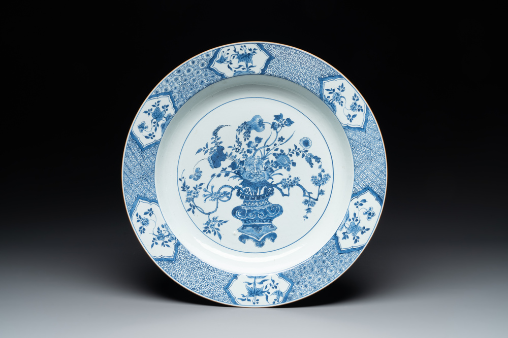A Chinese blue and white 'flower basket' dish, Yongzheng