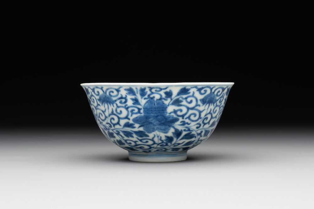 A Chinese blue and white 'peony scroll' bowl, Guangxu mark and of the period