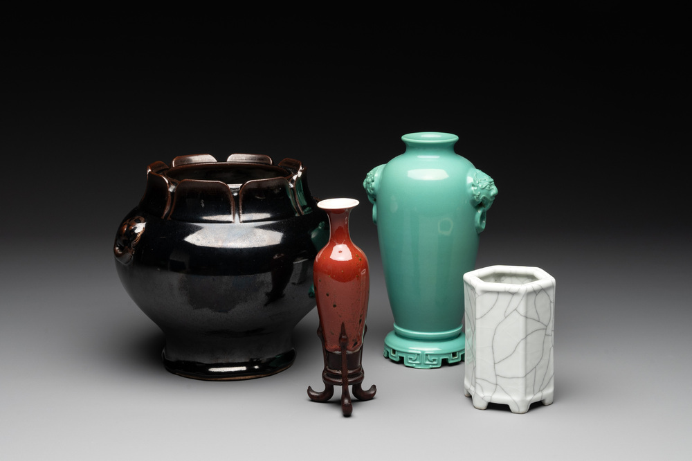 A collection of four Chinese monochrome-glazed ware, Kangxi and Qianlong mark, 19/20th C.