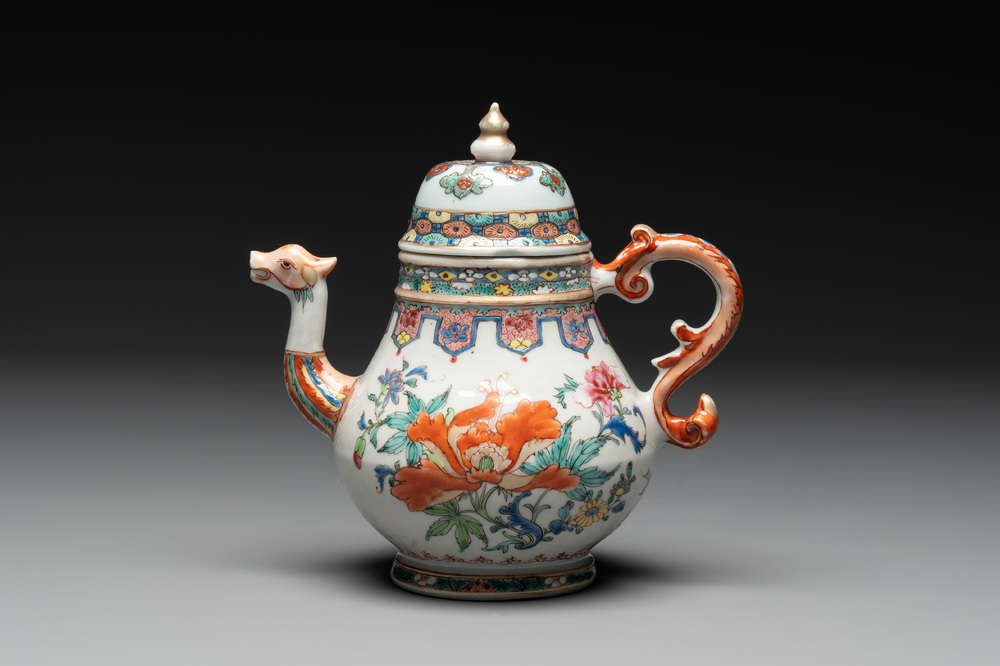 A Chinese famille rose 'dragon spout' teapot with floral design, Yongzheng/Qianlong