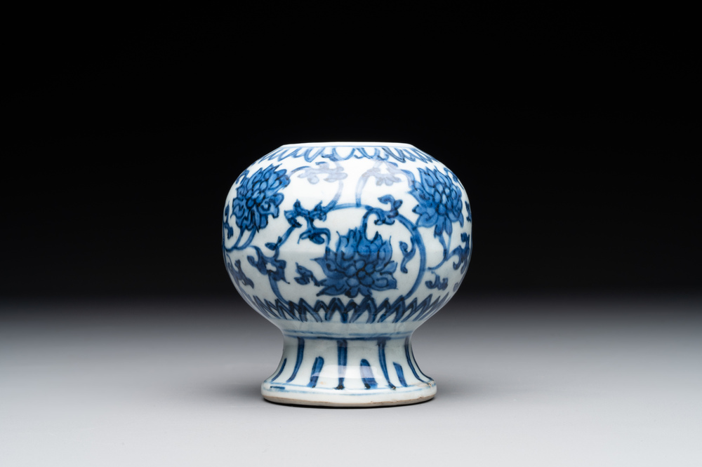A Chinese blue and white 'lotus scroll' vase, Ming